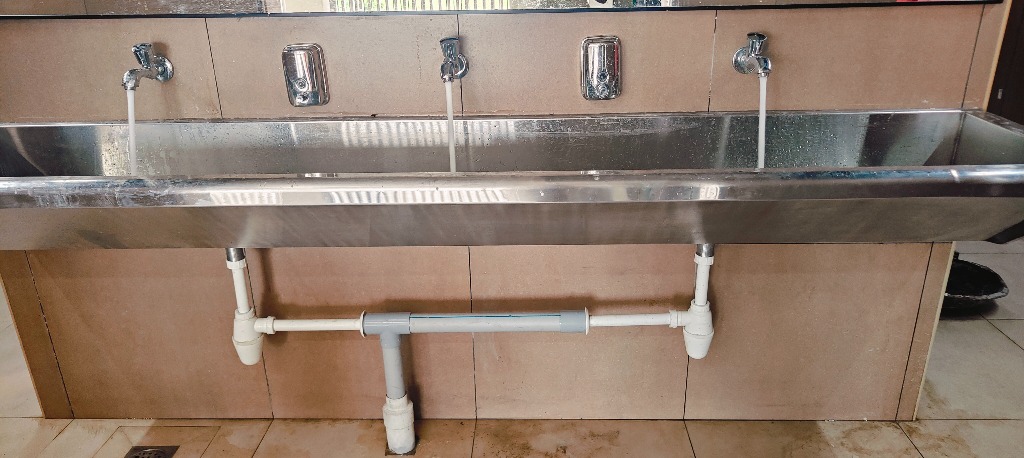 Commercial Stainless Steel Handwash Trough with Dual Bottle Traps