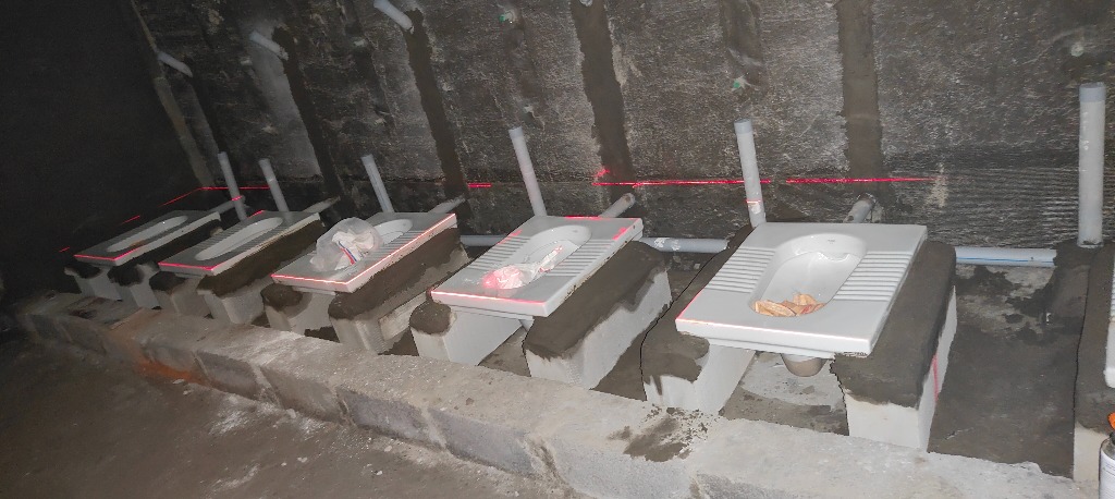 Indian WC Squat Pan Array Installation with Laser Leveling